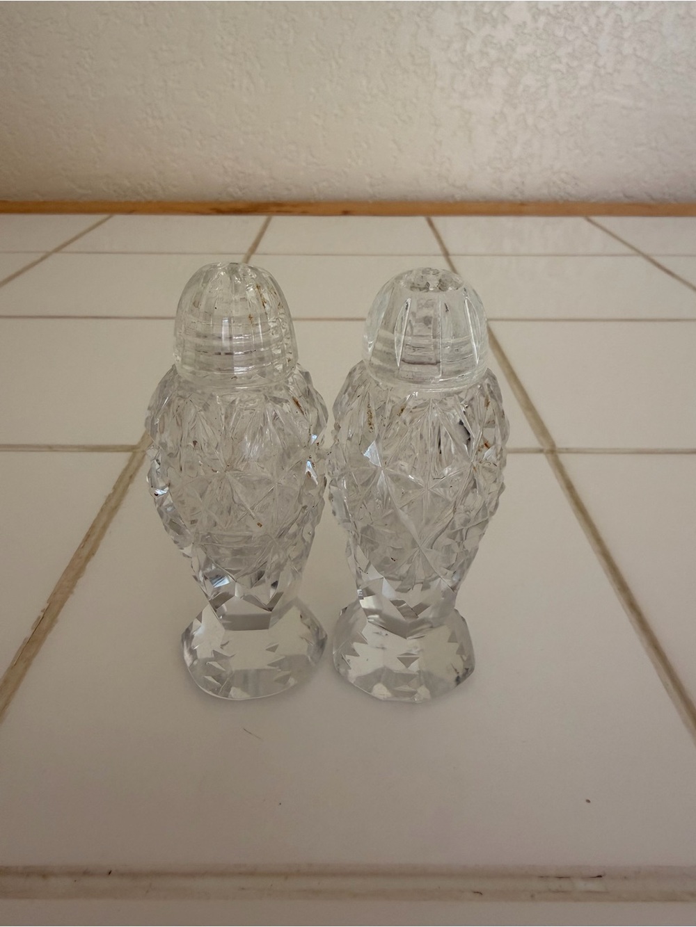 Vintage Bohemian Czech Cut Crystal Salt and Pepper Shakers Excellent Condition